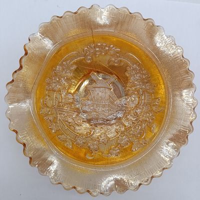 Imperial glass Company windmill pattern - ruffled bowl - marigold iridescent glass