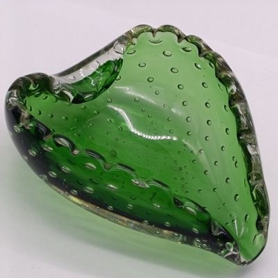 Murano Bullicante Emerald green art glass bowl