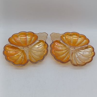 Set of 2 Marigold Carnival glass cloverleaf sides - Jeannette Glass 1950's