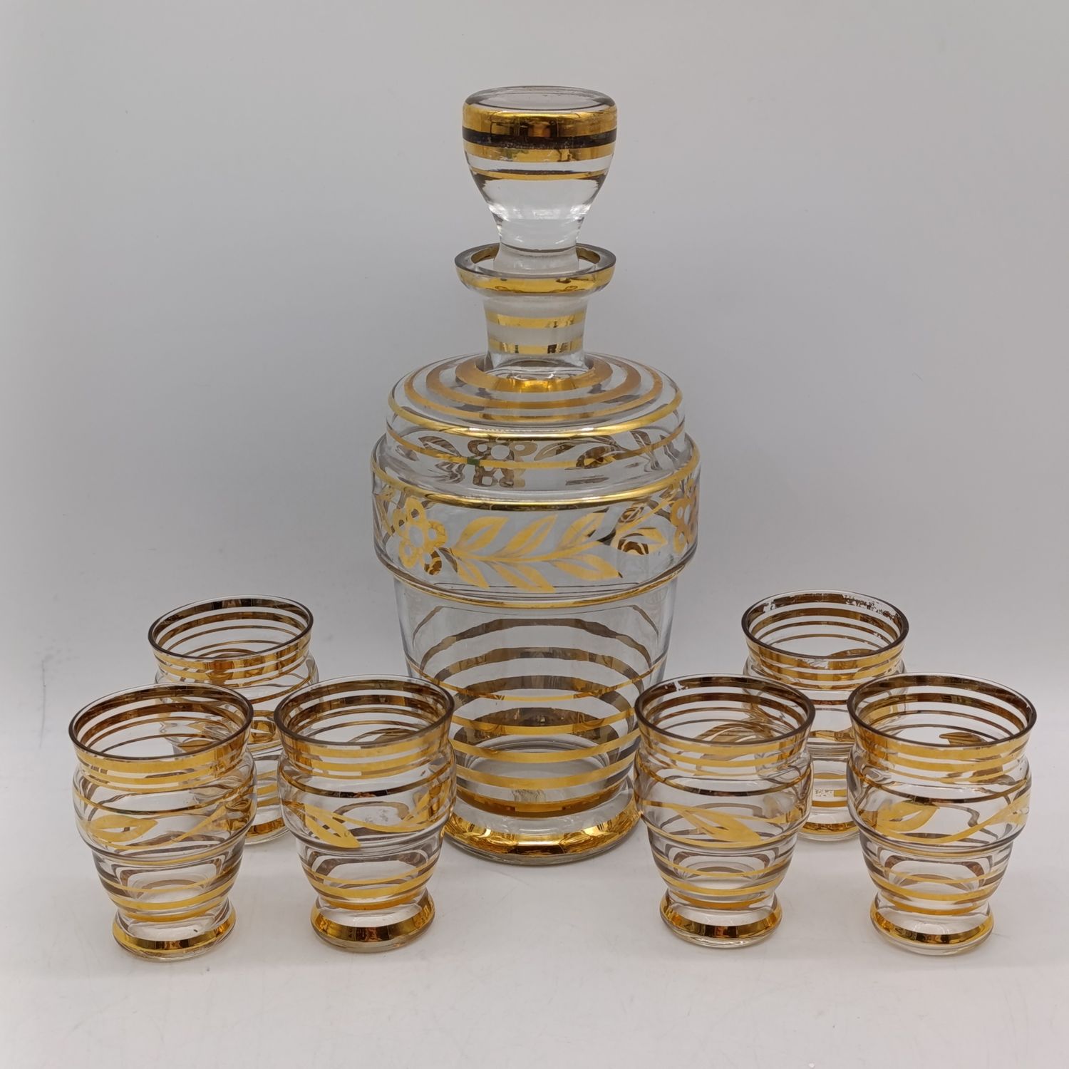 Mid Century Art Deco style glass decanter - Bohemian glass made in Czechoslovakia - slight chip on inside of decanter lid