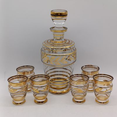 Mid Century Art Deco style glass decanter - Bohemian glass made in Czechoslovakia - slight chip on inside of decanter lid