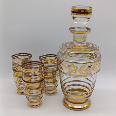 Mid Century Art Deco style glass decanter - Bohemian glass made in Czechoslovakia - slight chip on inside of decanter lid