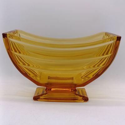 Sowerby Art Deco amber pressed glass boat shaped bowl or center piece - 1930's