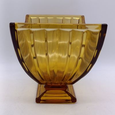 Sowerby Art Deco amber pressed glass boat shaped bowl or center piece - 1930's