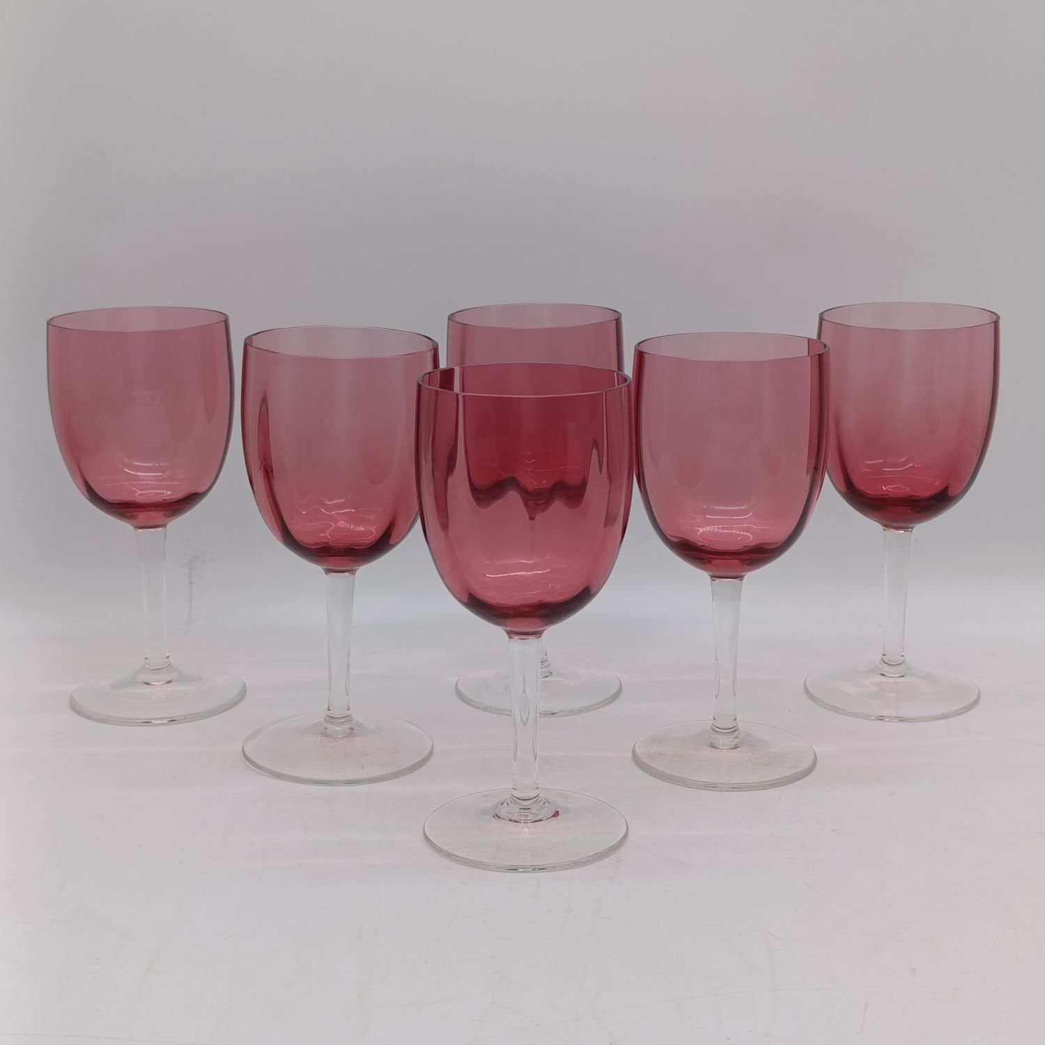 Lot of 6 Cranberry wine glasses