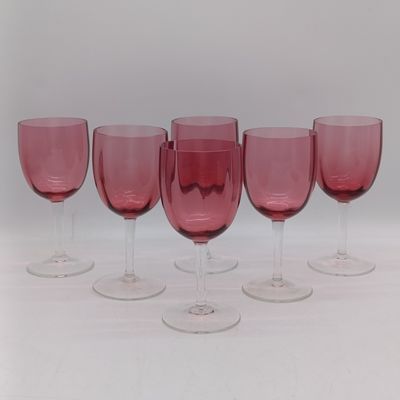Lot of 6 Cranberry wine glasses