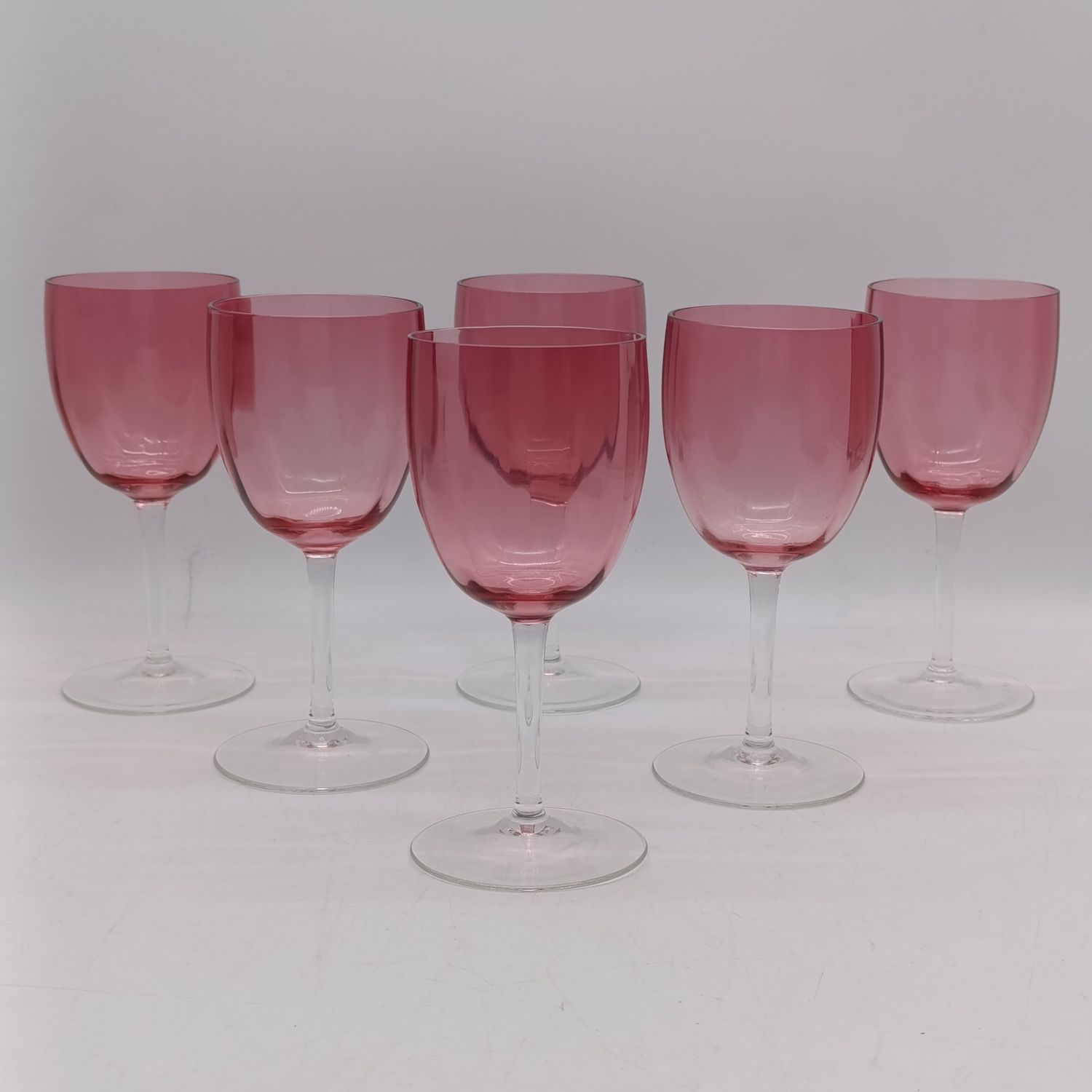 Lot of 6 Cranberry wine glasses