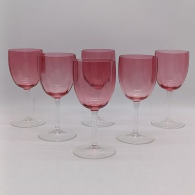 Lot of 6 Cranberry wine glasses