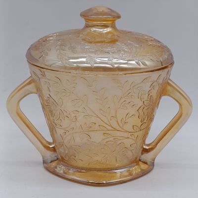 Jeannette Glass large lidded sugar bowl - Floragold collection 2-handled
