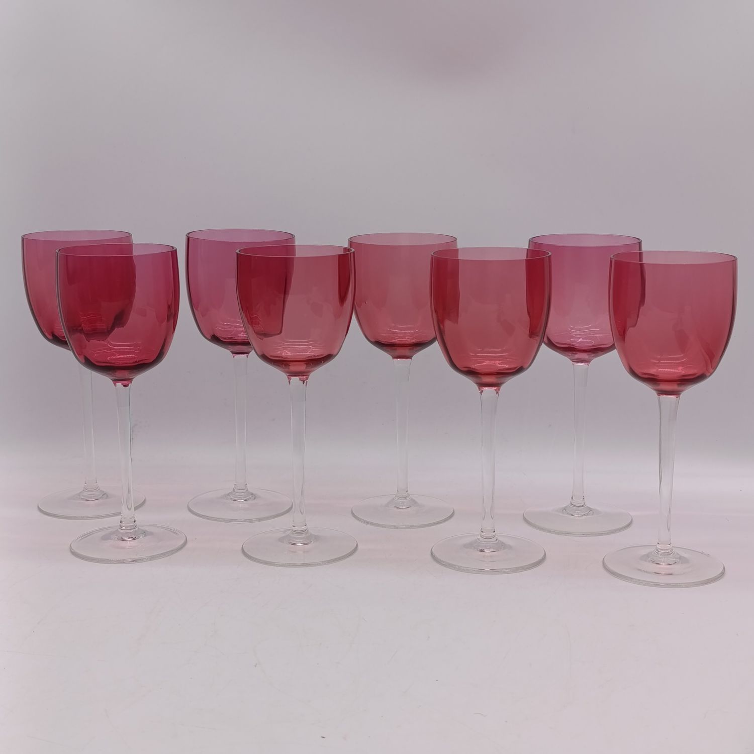 Lot of 8 Tall Cranberry wine glasses