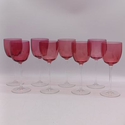 Lot of 8 Tall Cranberry wine glasses