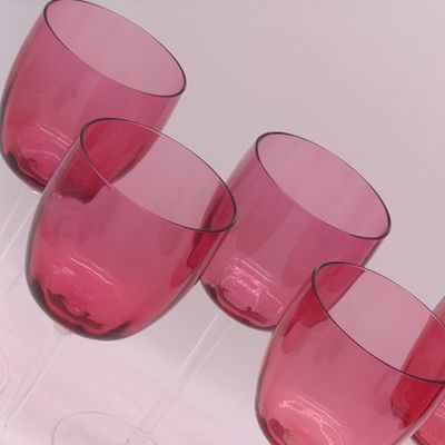 Lot of 8 Tall Cranberry wine glasses