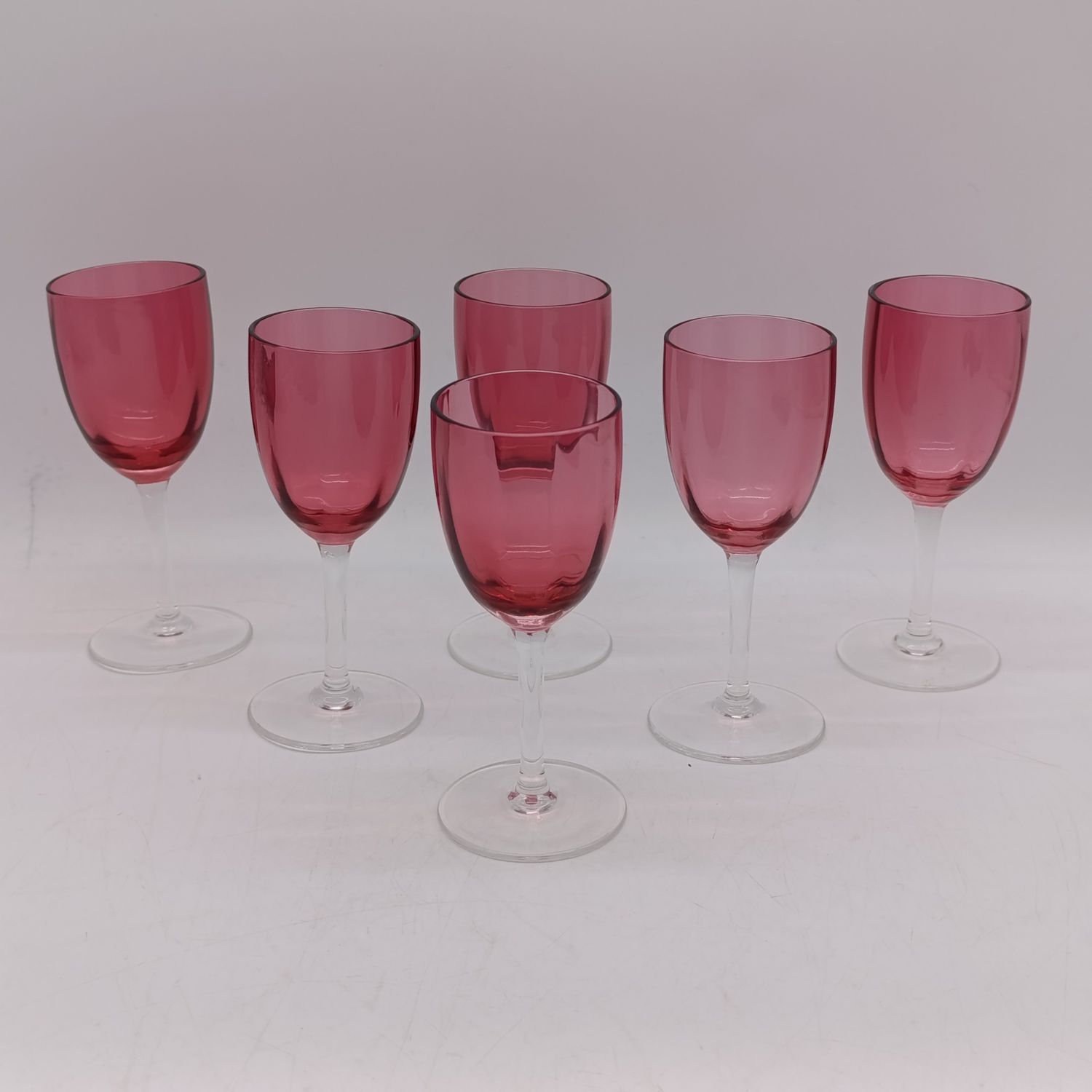 Lot of 6 small Cranberry wine glasses
