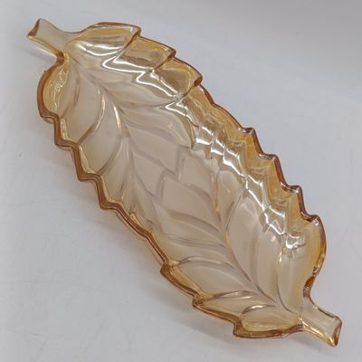 Indiana Glass Amber Carnival glass leaf dish