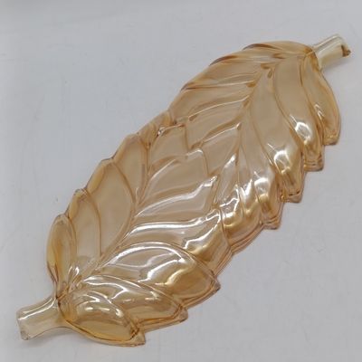 Indiana Glass Amber Carnival glass leaf dish