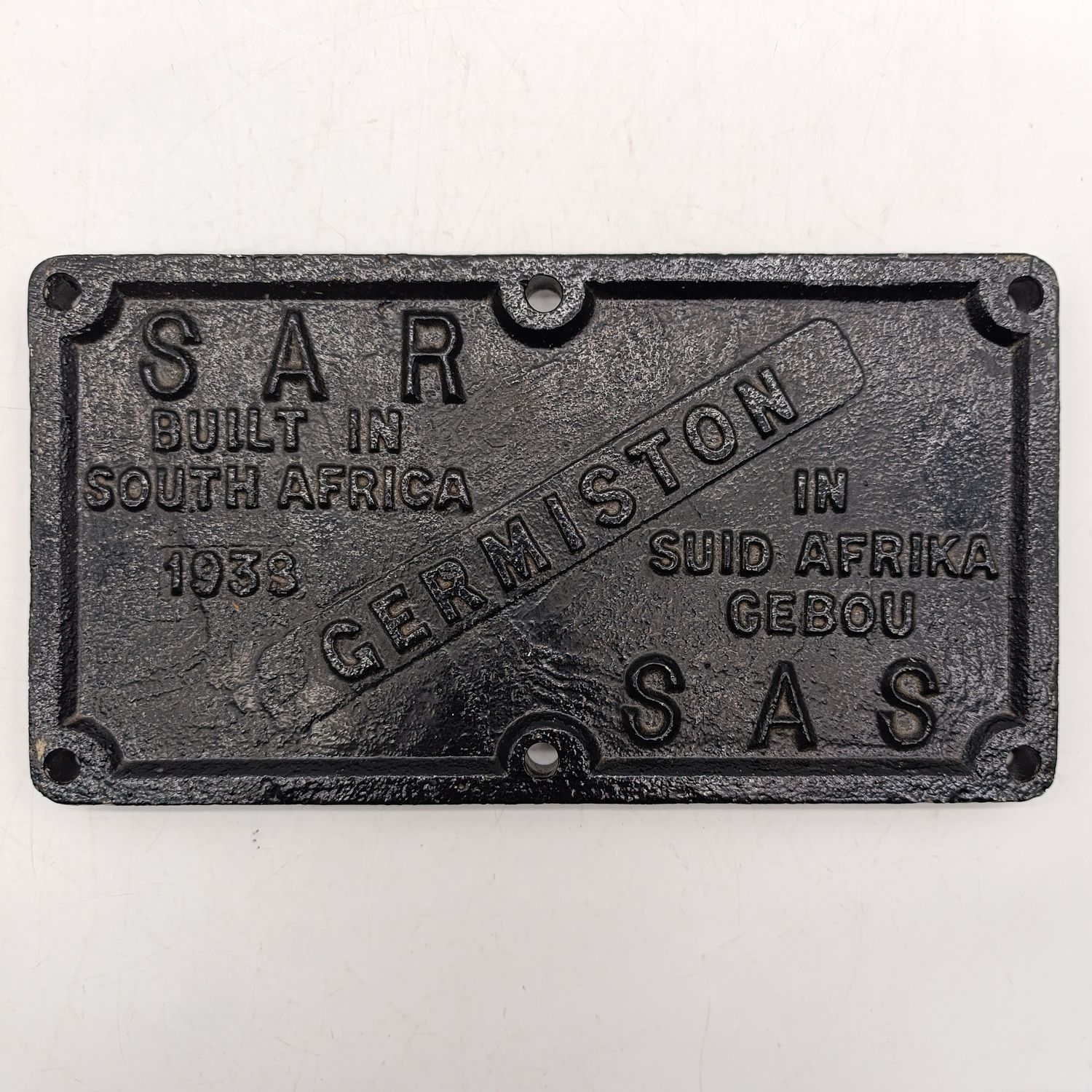 1938 SA Railways Germiston cast iron makers plate