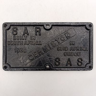 1938 SA Railways Germiston cast iron makers plate