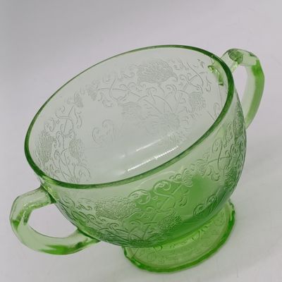 Uranium Glass poppy open sugar bowl - Depression glass - USA (1932-1935)