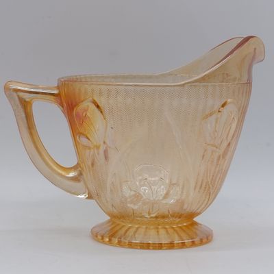 Jeannette glass Iris and Herringbone pattern marigold Iridescent Carnival glass - cream pitcher - 1928-1932