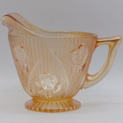 Jeannette glass Iris and Herringbone pattern marigold Iridescent Carnival glass - cream pitcher - 1928-1932