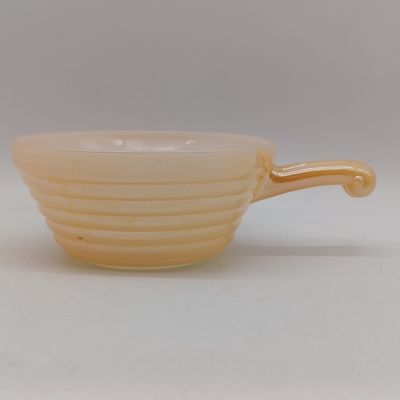 Anchor Hocking Fire-King peach lusterware handled bowl - 1950's - American Kitchenware heatproof milk glass