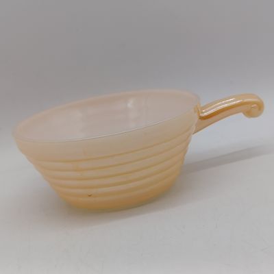 Anchor Hocking Fire-King peach lusterware handled bowl - 1950's - American Kitchenware heatproof milk glass