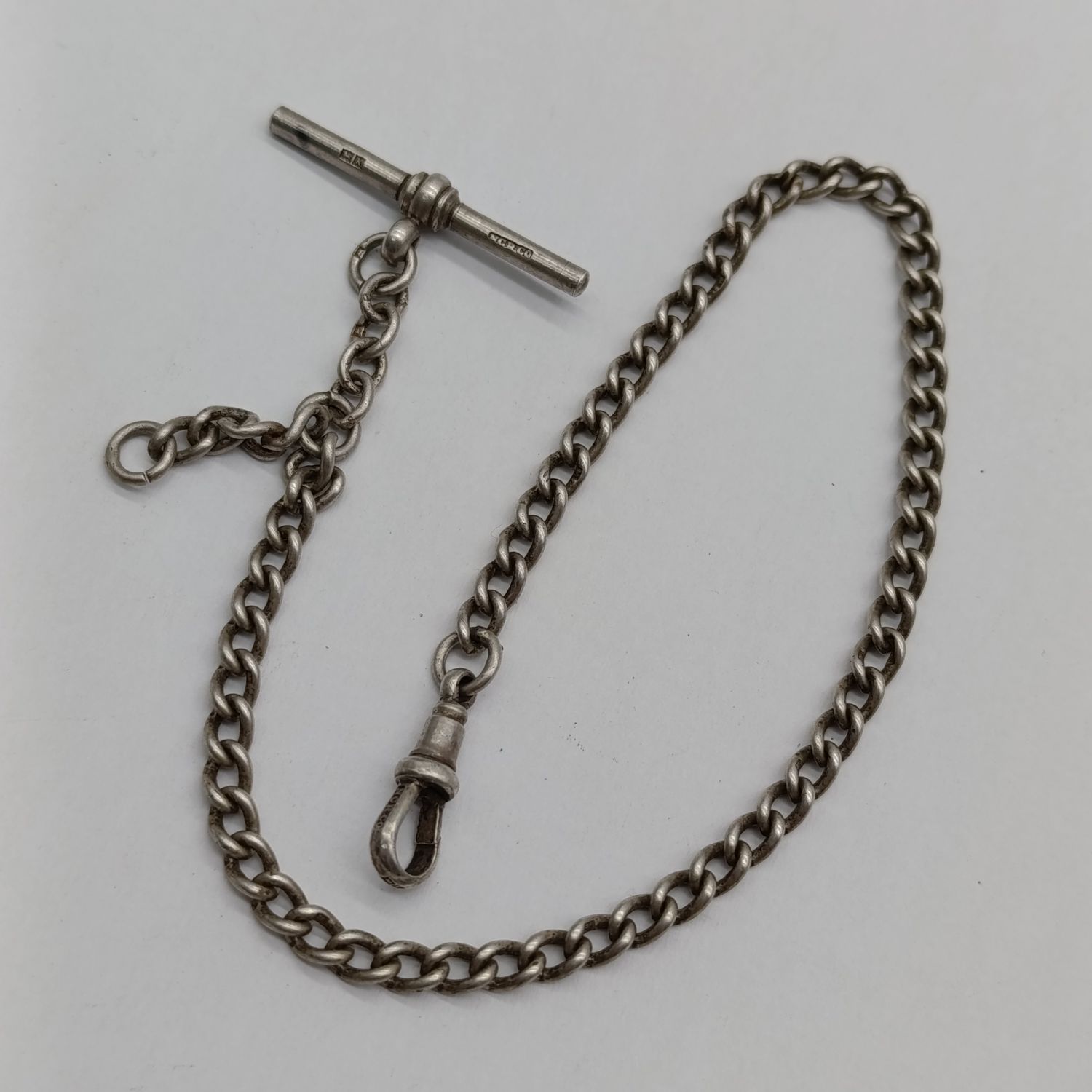 Sterling silver pocket watch Fob Chain and bar - 26cm long and 17.5g