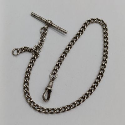 Sterling silver pocket watch Fob Chain and bar - 26cm long and 17.5g