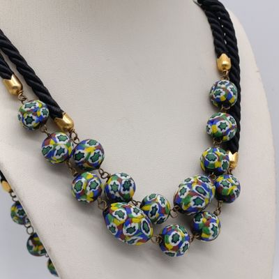 Vintage Murano Millefiori art glass beads necklace and earrings - mid century