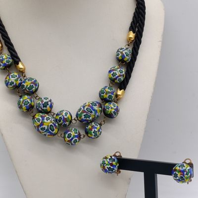 Vintage Murano Millefiori art glass beads necklace and earrings - mid century