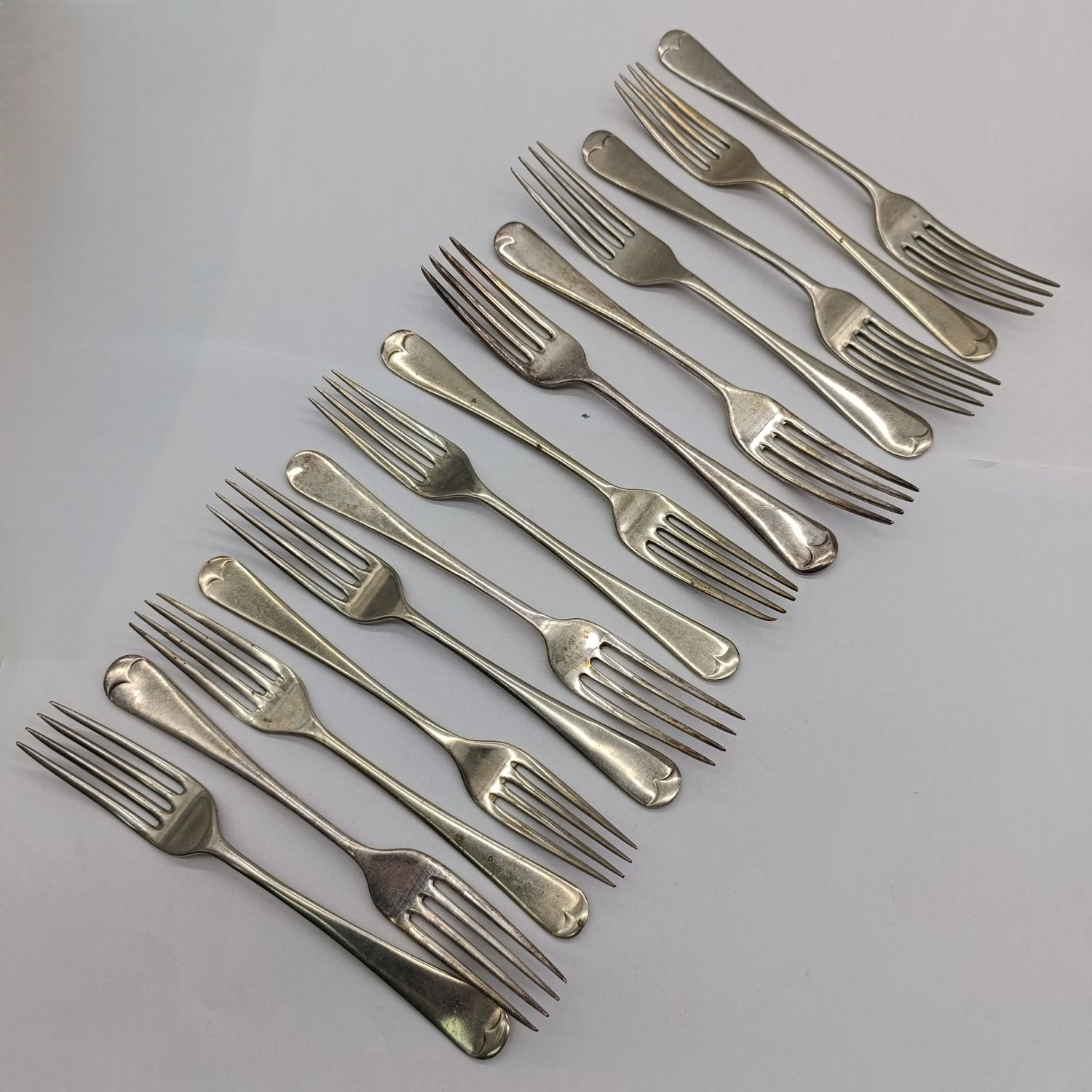 Lot of 14 silverplated vintage forks - same size but different brands