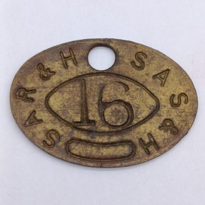 South African Railways and Harbors brass tool check token