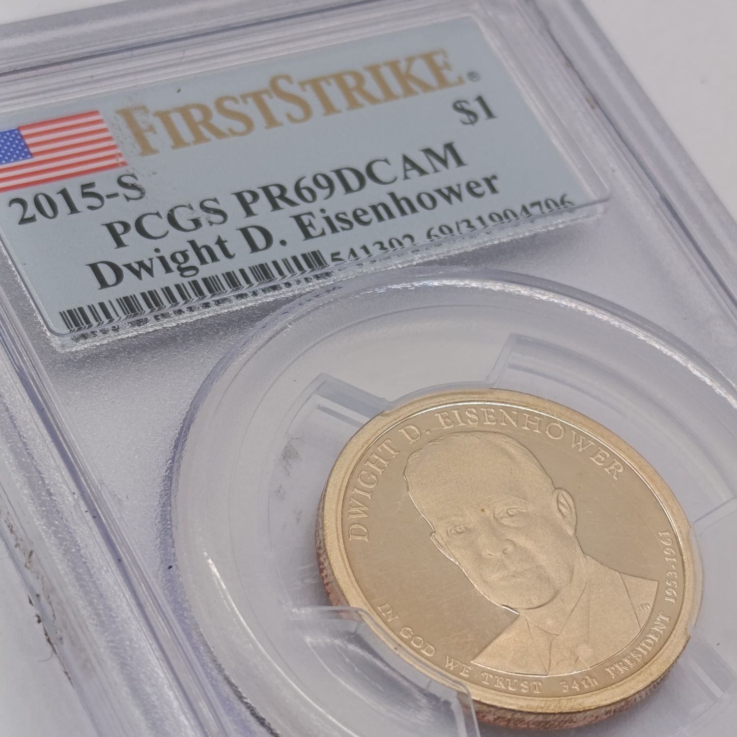 2015-S United States Dwight D Eisenhower one dollar coin graded PR69 by PCGS