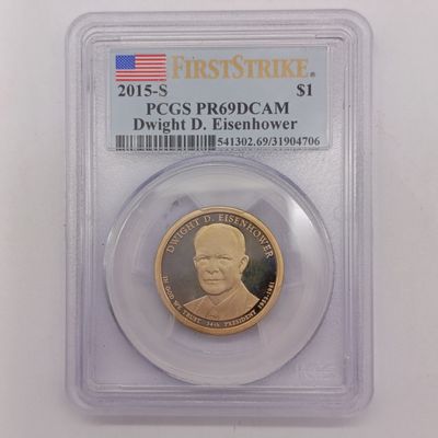 2015-S United States Dwight D Eisenhower one dollar coin graded PR69 by PCGS