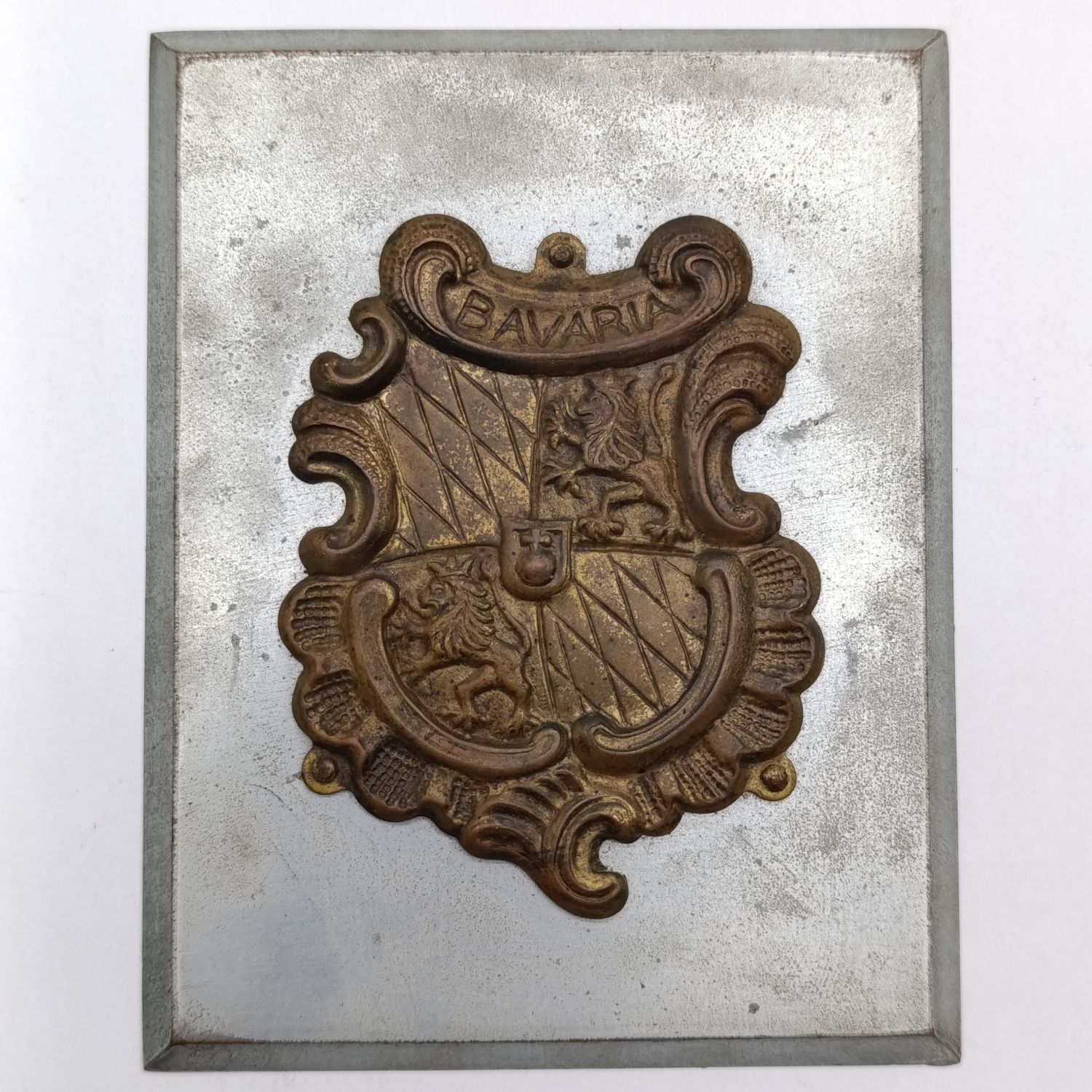 German Kingdom of Bavaria heraldic brass crest plaque on metal background