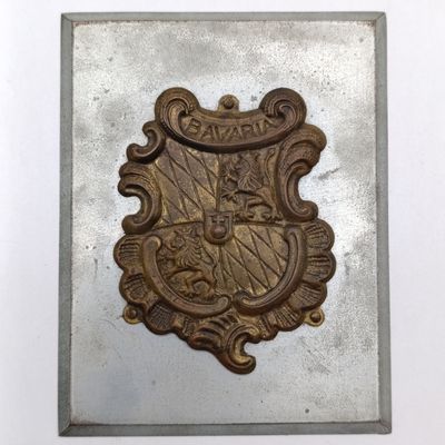 German Kingdom of Bavaria heraldic brass crest plaque on metal background