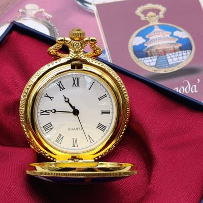 1950's Style Pagoda full hunter quartz pocket watch - #107 Pocket watch collection - with book