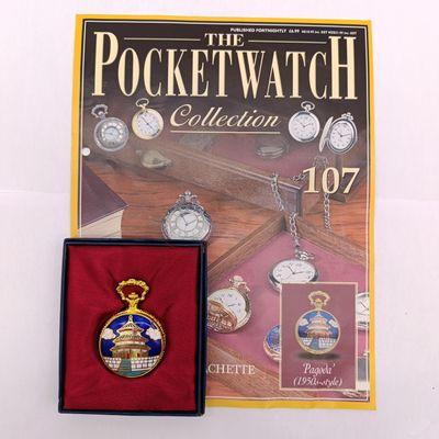 1950's Style Pagoda full hunter quartz pocket watch - #107 Pocket watch collection - with book