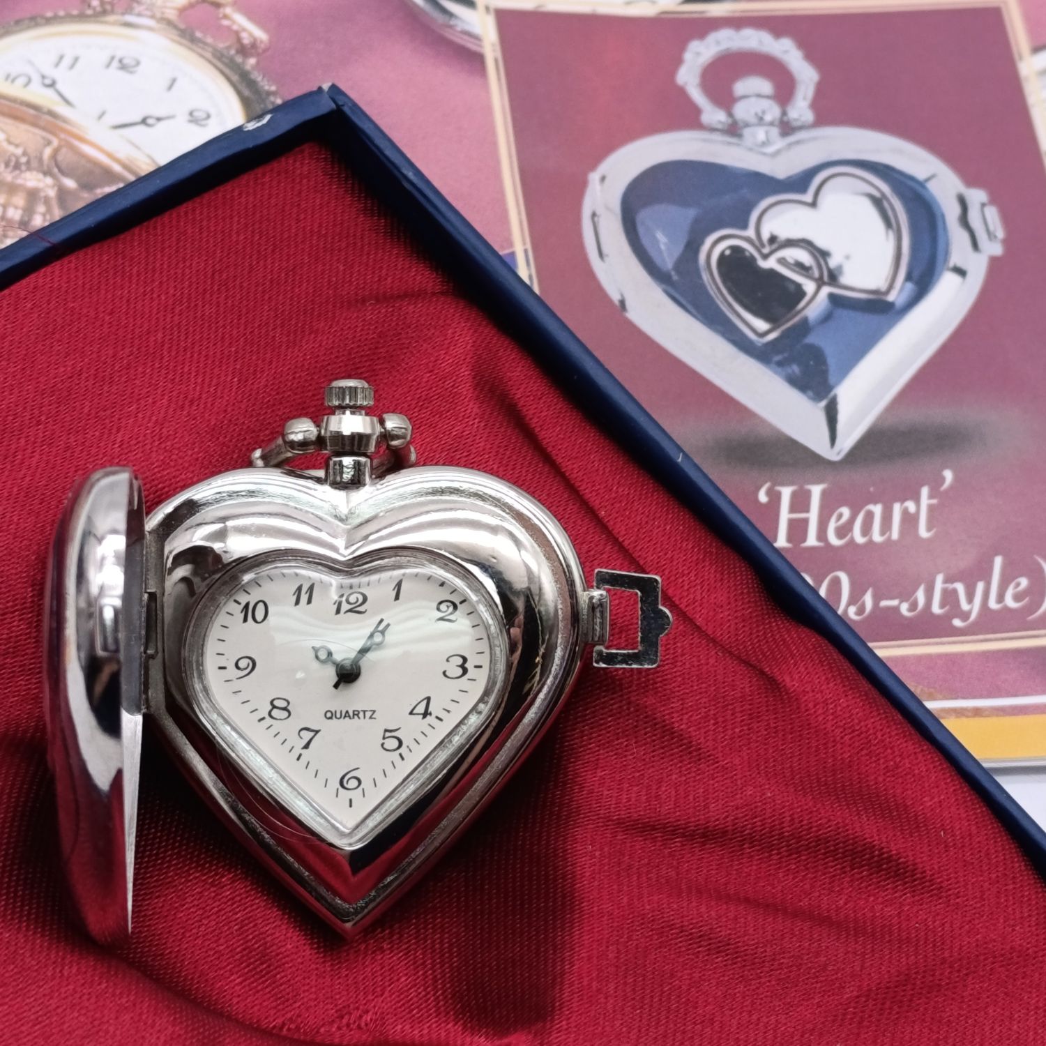 1990's Style Heart full hunter quartz pocket watch - #50 Pocket watch collection - with book