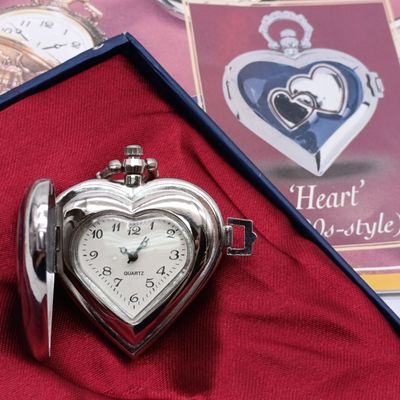 1990's Style Heart full hunter quartz pocket watch - #50 Pocket watch collection - with book