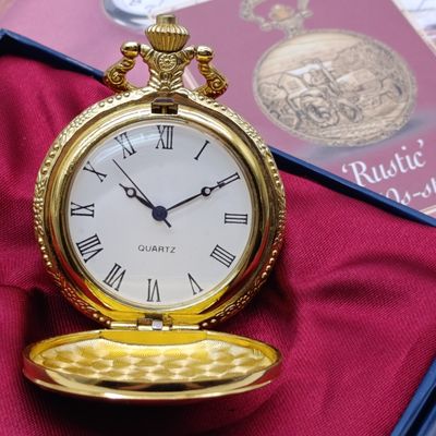 1950's Style Rustic full hunter quartz pocket watch - #78 Pocket watch collection - with book