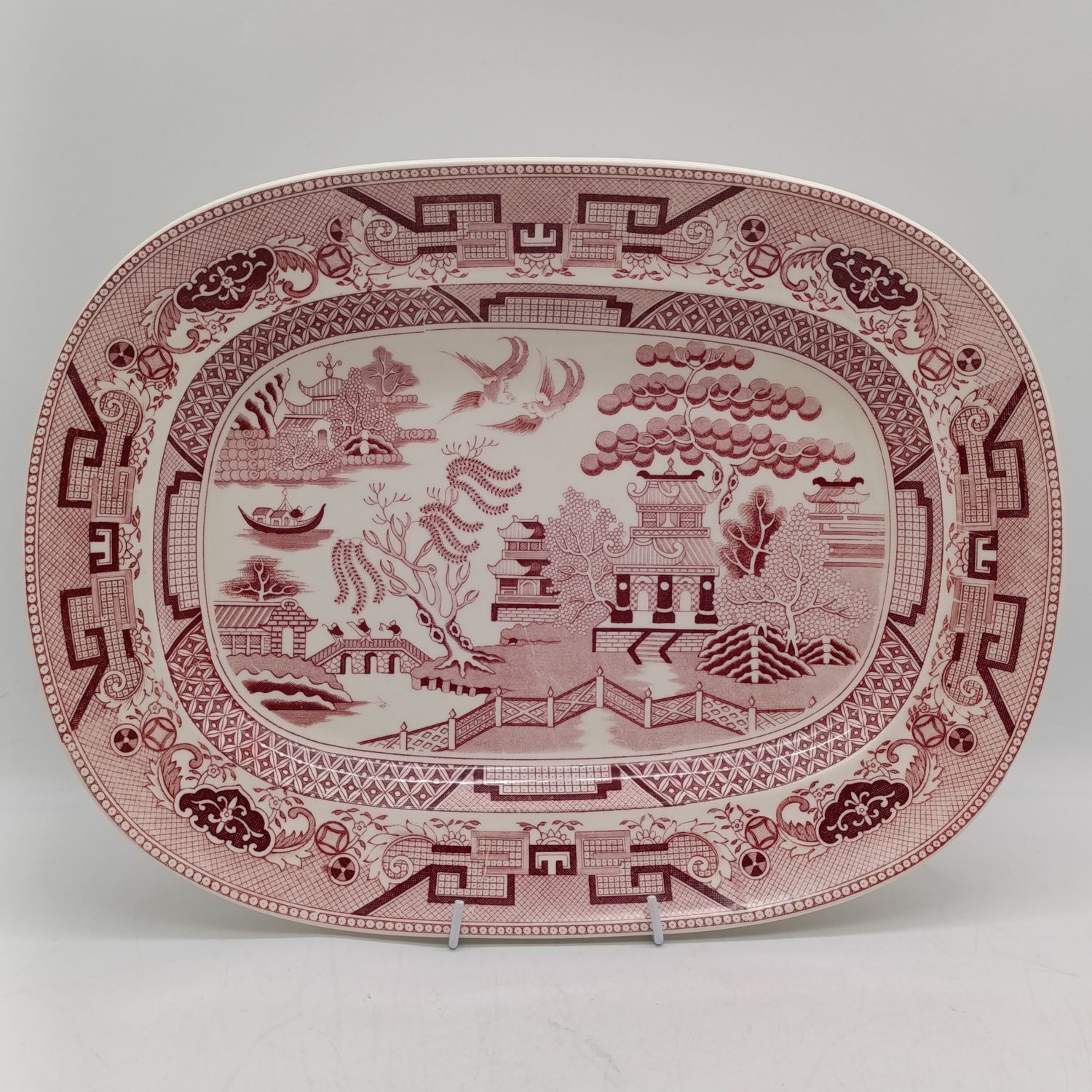 Wood &amp; Sons Genuine Blue Willow transferware platter - in pink colour variant - Circa 1950's