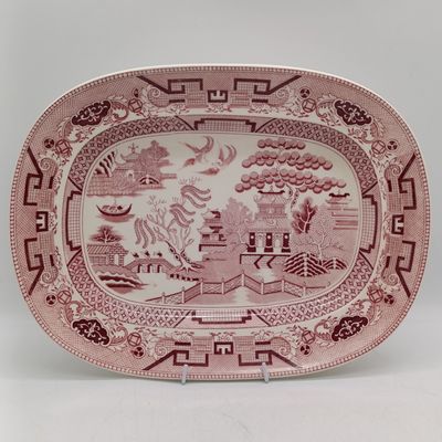 Wood &amp; Sons Genuine Blue Willow transferware platter - in pink colour variant - Circa 1950's