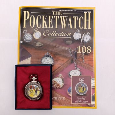 1820's Style Sunday full hunter quartz pocket watch - #108 Pocket watch collection - with book