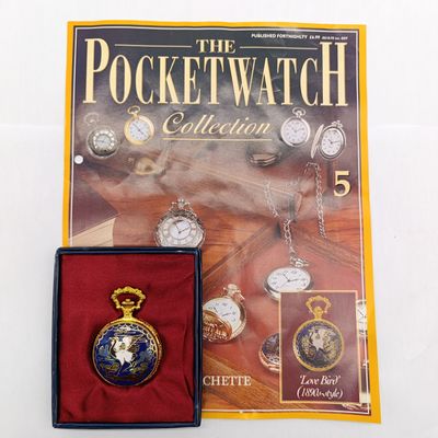 1890's Style Love Bird full hunter quartz pocket watch - #5 Pocket watch collection - with book