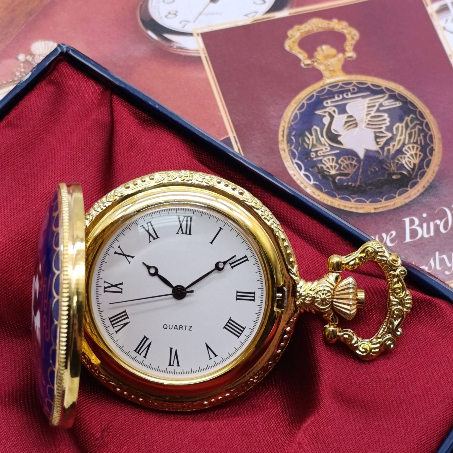 1890's Style Love Bird full hunter quartz pocket watch - #5 Pocket watch collection - with book