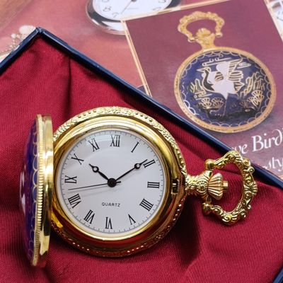 1890's Style Love Bird full hunter quartz pocket watch - #5 Pocket watch collection - with book