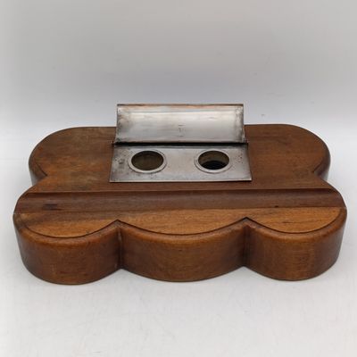 Vintage wooden writing desk ink stand