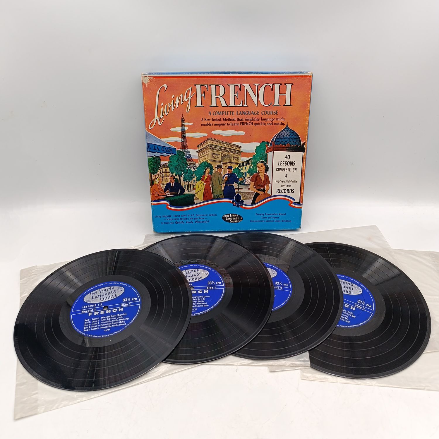 Living French vintage language course on vinyl - including all 4 vinyls in excellent condition - 33 1/3 RPM