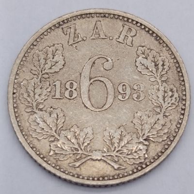 1893 ZAR Paul Kruger scarce silver 6d sixpence - VF+